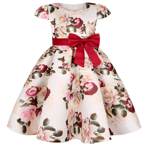 Girls Floral Rose Princess Dress – Charming Kids Party Outfit