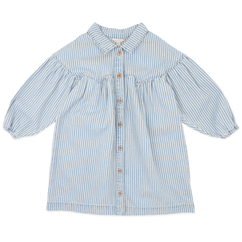 Blue Striped Denim Shirt Dress – Casual Button-Down Midi Dress with Classic Vertical Stripes
