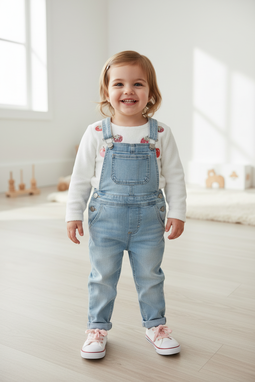 Sweet Orchard Fruit Stitch Long Sleeve Top – Cozy Cloud Cream Children’s Tee