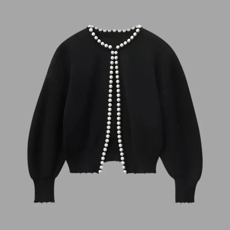 Women’s Pearl Detail Cardigan – Chic Layering Sweater for Elegant Everyday Style
