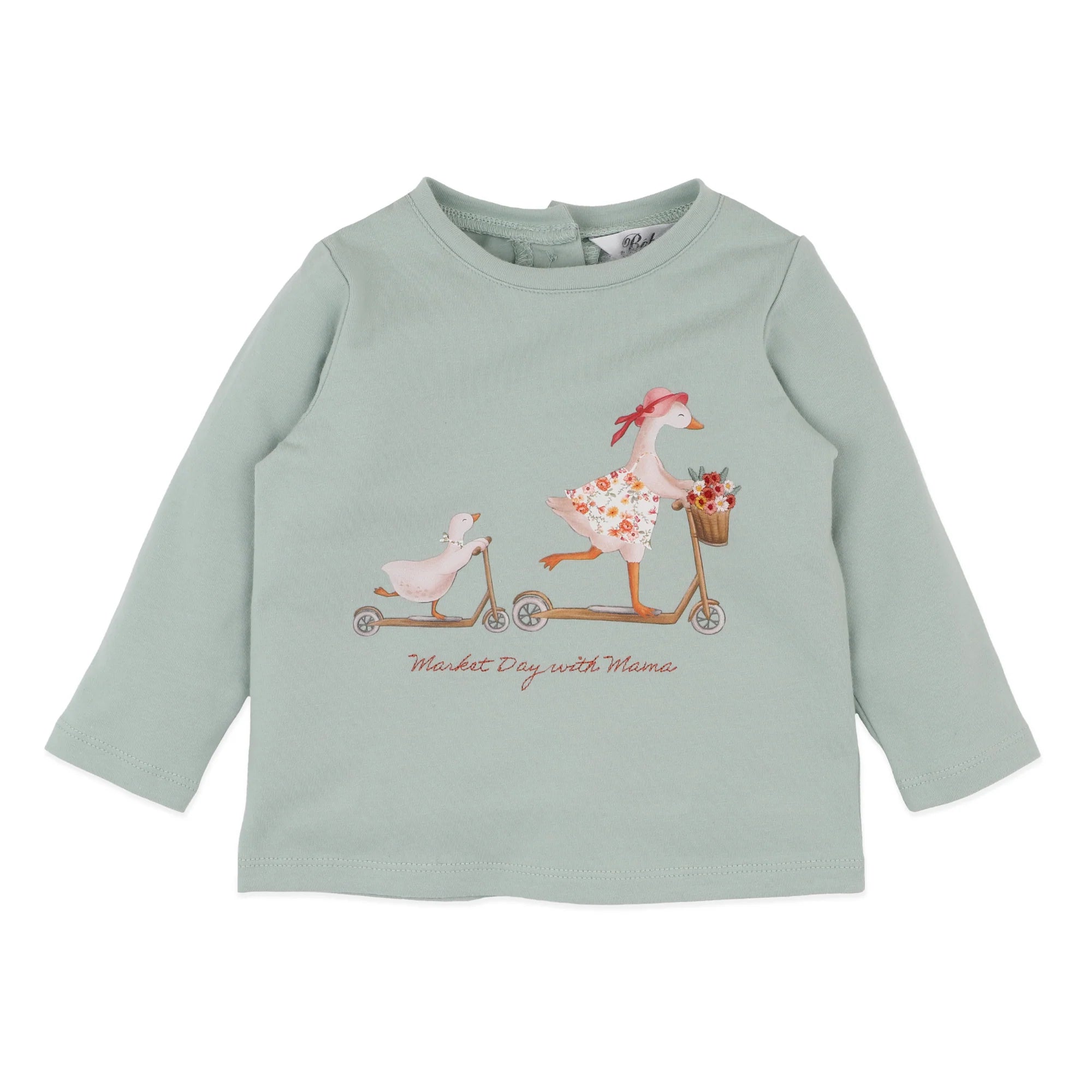 Kids Cute Duck Scooter Long Sleeve Shirt – Playful Animal Graphic Cotton Tee
