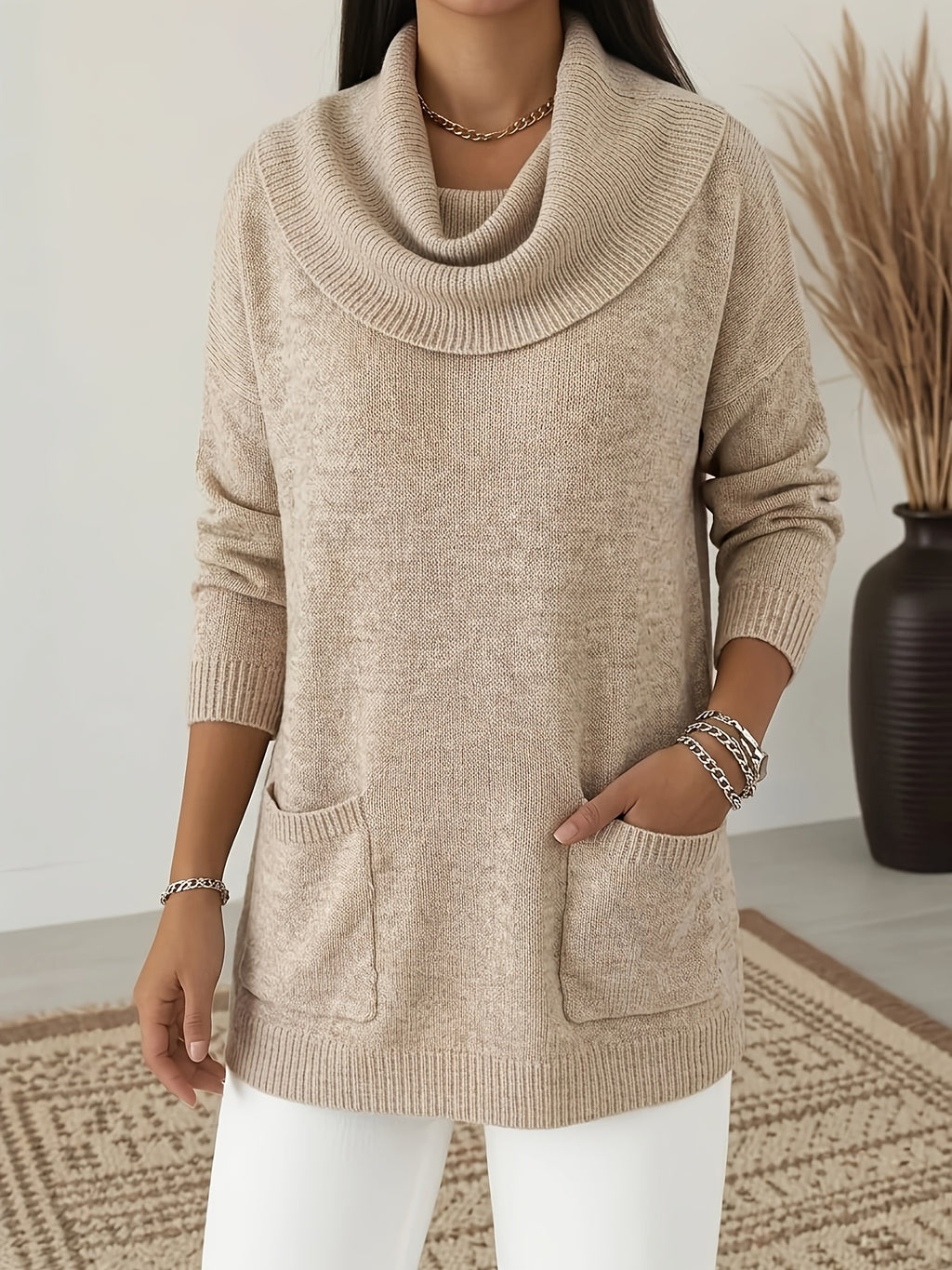 Plus Size, MVQH Women's Plus-Size Oversized Slouchy Turtleneck Sweater - Loose Pullover with, Warm Winter Sweater Suitable for Fall/Winter, Machine Washable Cozy Sweater for Layering, Casual & Office Wear (No Transparency)