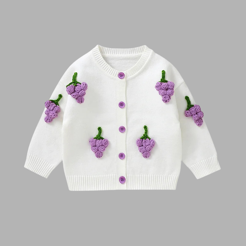 Handmade Baby Knit Cardigan – Adorable Grapes Pattern Sweater