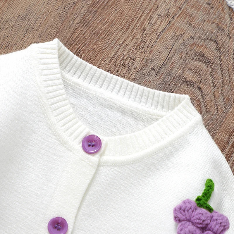 Handmade Baby Knit Cardigan – Adorable Grapes Pattern Sweater