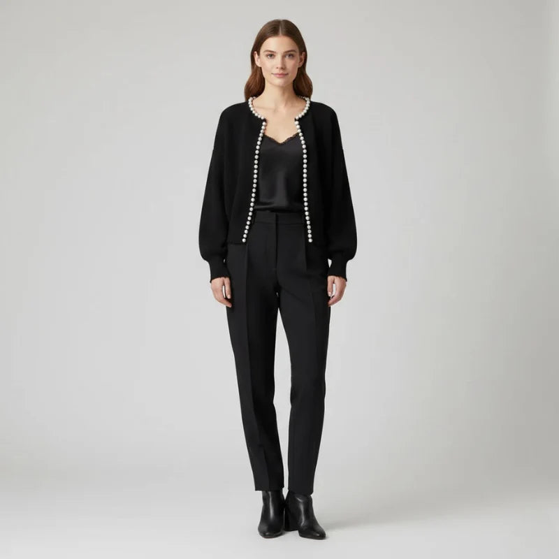 Women’s Pearl Detail Cardigan – Chic Layering Sweater for Elegant Everyday Style