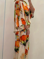 Celeste |  Floral Two-Piece Outfit Set – Flowing Long Sleeve Blouse with Wide-Leg Pants Ensemble