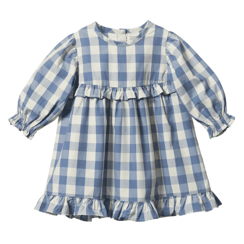 Blue Checkered Cotton Dress – Classic Vintage-Inspired Plaid Design