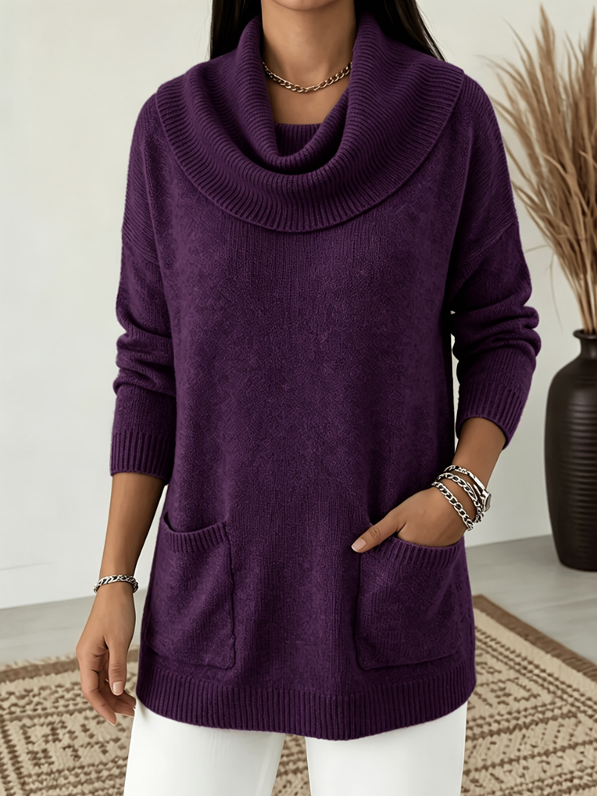 Plus Size, MVQH Women's Plus-Size Oversized Slouchy Turtleneck Sweater - Loose Pullover with, Warm Winter Sweater Suitable for Fall/Winter, Machine Washable Cozy Sweater for Layering, Casual & Office Wear (No Transparency)