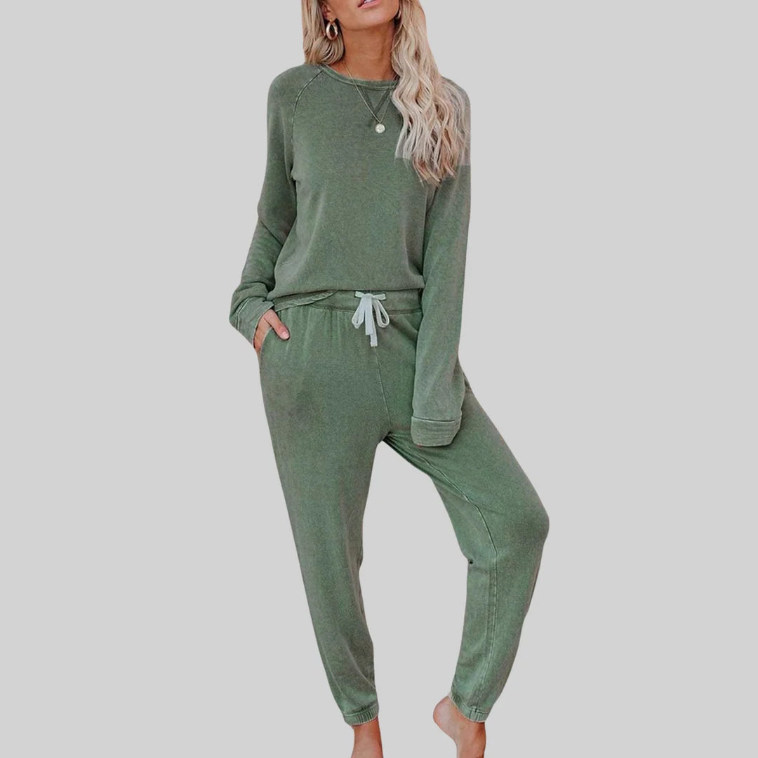 Maravelle | Long Sleeve Top and Drawstring Jogger Lounge Set - Casual Everyday Ensemble