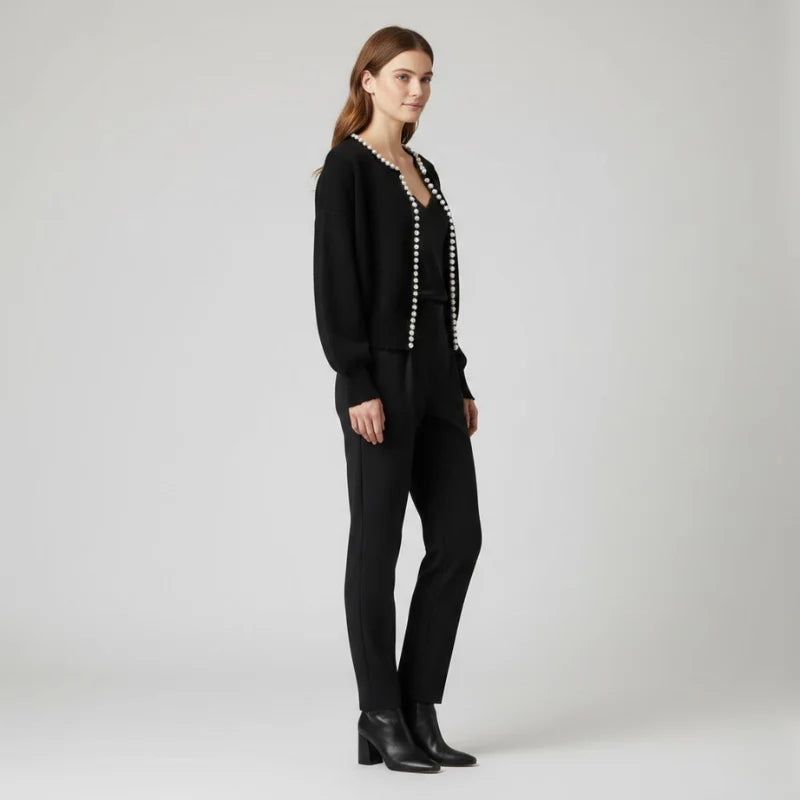 Women’s Pearl Detail Cardigan – Chic Layering Sweater for Elegant Everyday Style