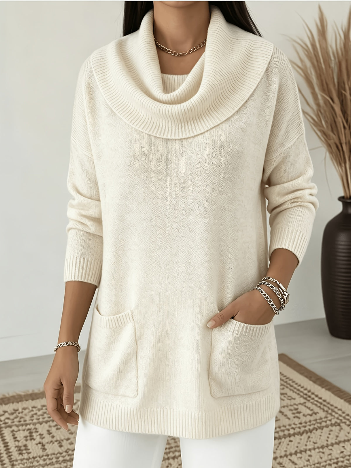 Plus Size, MVQH Women's Plus-Size Oversized Slouchy Turtleneck Sweater - Loose Pullover with, Warm Winter Sweater Suitable for Fall/Winter, Machine Washable Cozy Sweater for Layering, Casual & Office Wear (No Transparency)
