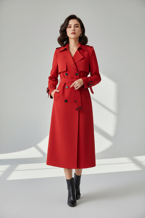 Ainsley | Tailored Belted Trench Coat – Double Button Longline Outerwear Jacket