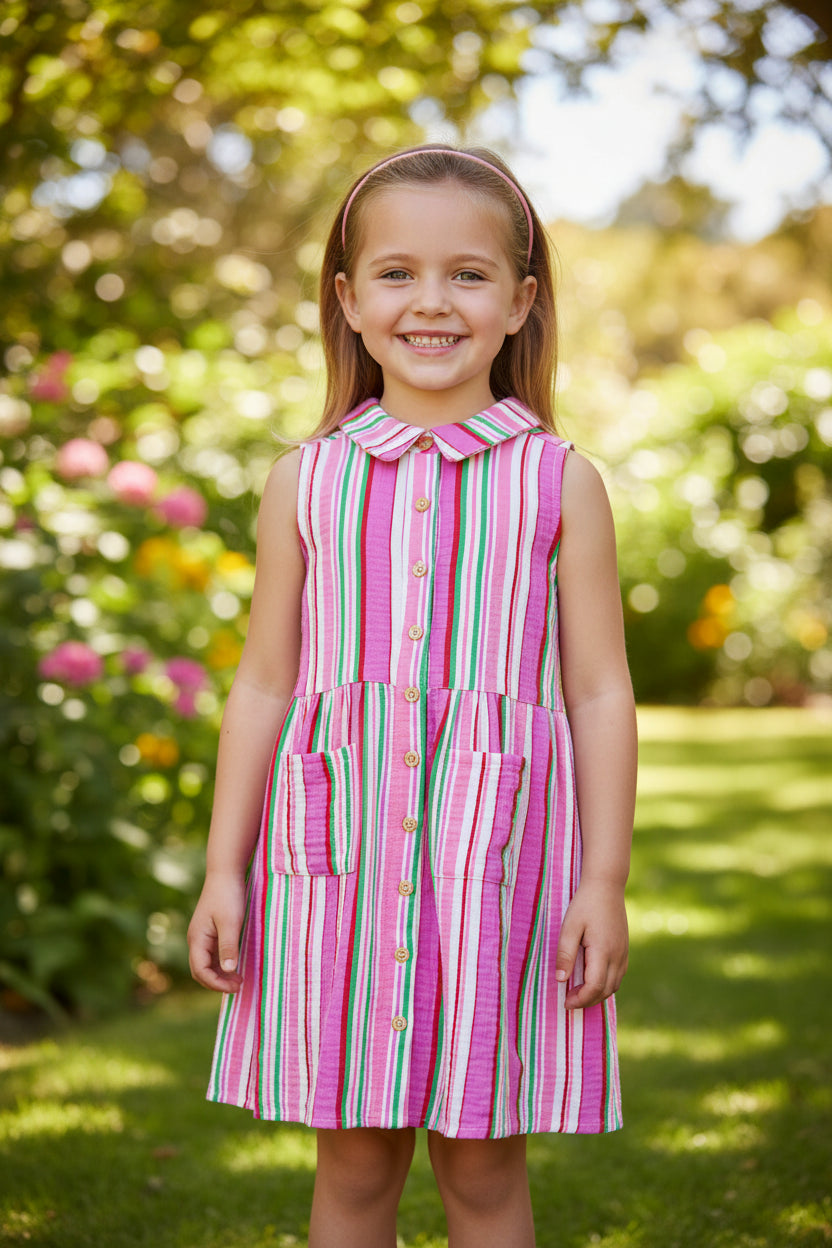 Airy Bohemian Stripe Smock Dress – Soft Crinkle Fabric Holiday Wear