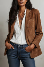 Alessa | Suede Look Blazer Jacket – Button Front Tailored Outerwear