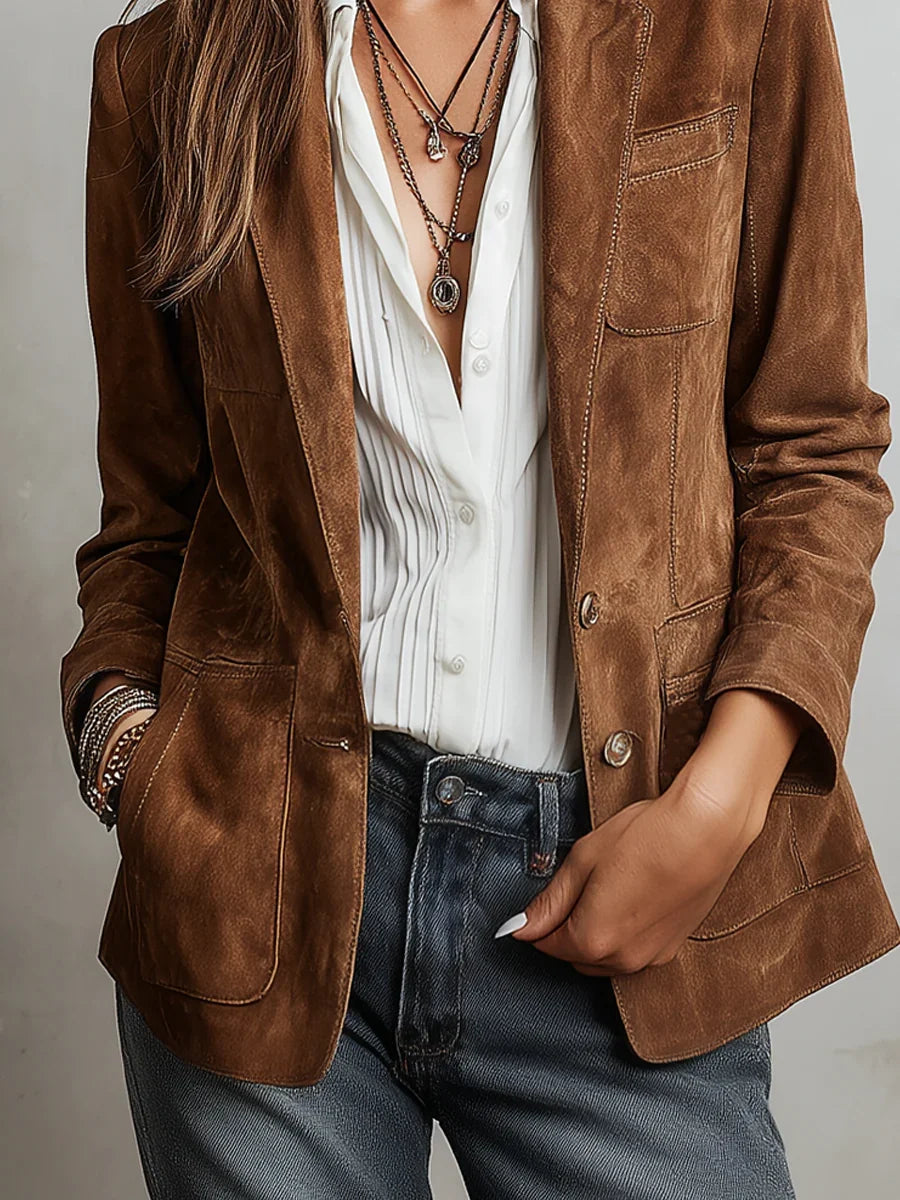 Alessa | Suede Look Blazer Jacket – Button Front Tailored Outerwear