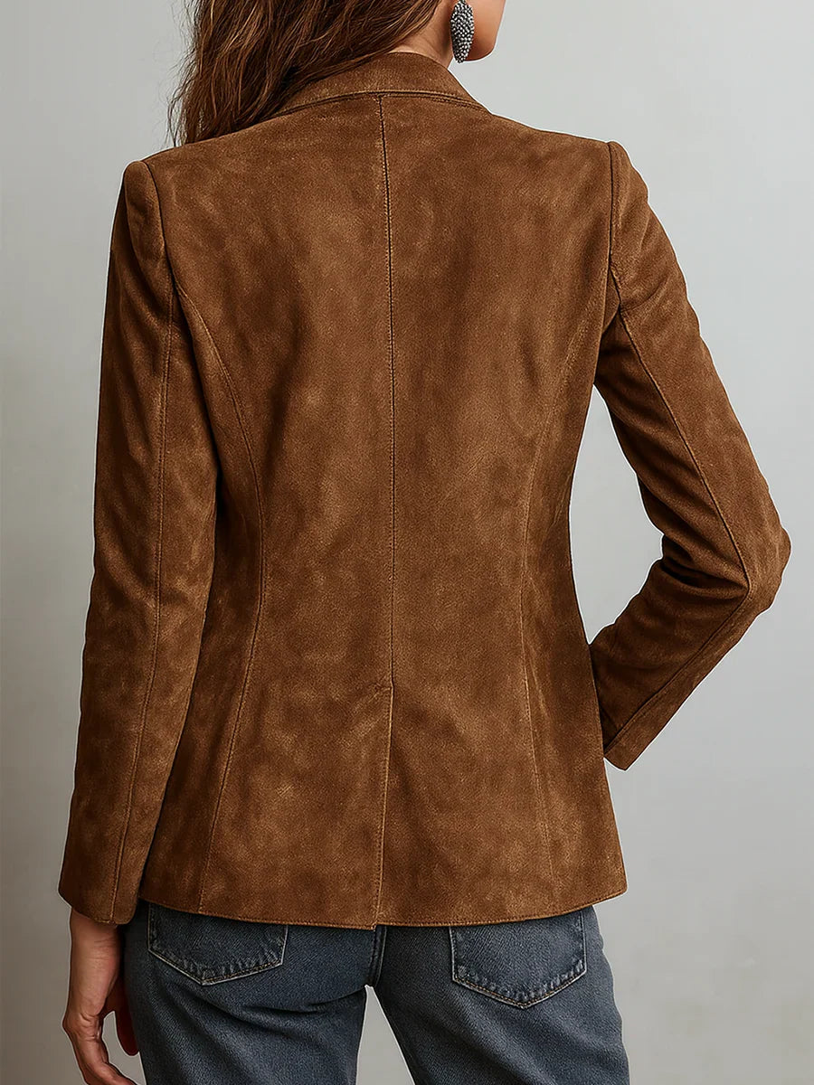 Alessa | Suede Look Blazer Jacket – Button Front Tailored Outerwear
