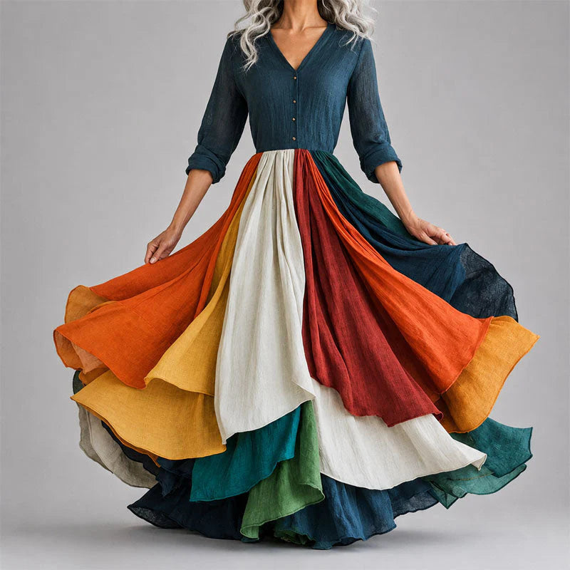 Hazel | Color Block Maxi Dress – Flowing Panelled Dress for Vacation & Everyday Style