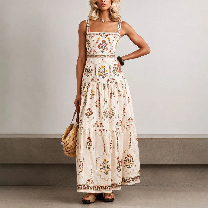 Aveline | Bohemian Floral Tiered Longline Maxi Dress - Romantic Free Flowing Style