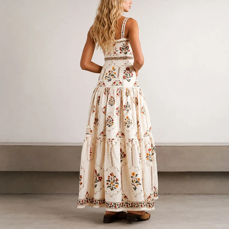 Aveline | Bohemian Floral Tiered Longline Maxi Dress - Romantic Free Flowing Style