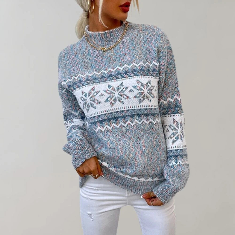 Avielle | Alpine Frost Fair Isle Mock Neck Knit Sweater - Cozy Winter Outwear
