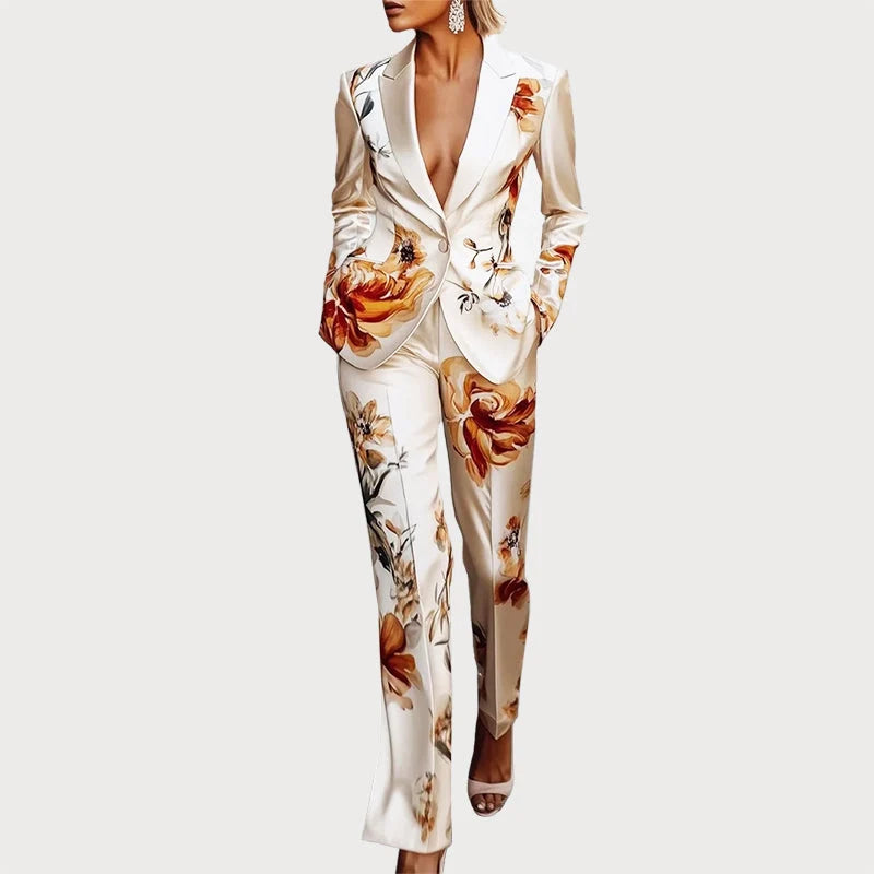 Beatrice | Floral Suit Set – Printed Blazer and Tailored Trousers Two Piece Outfit