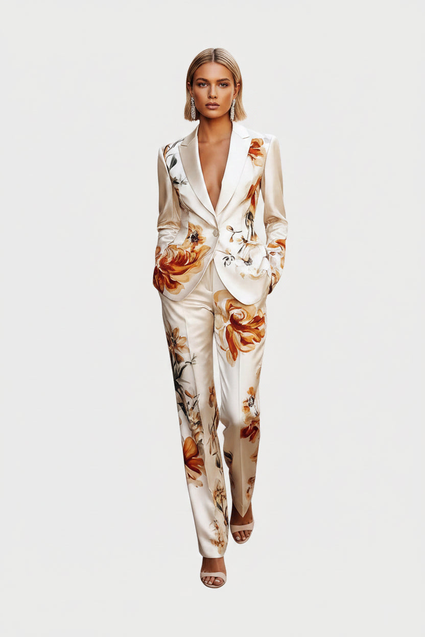 Beatrice | Floral Suit Set – Printed Blazer and Tailored Trousers Two Piece Outfit