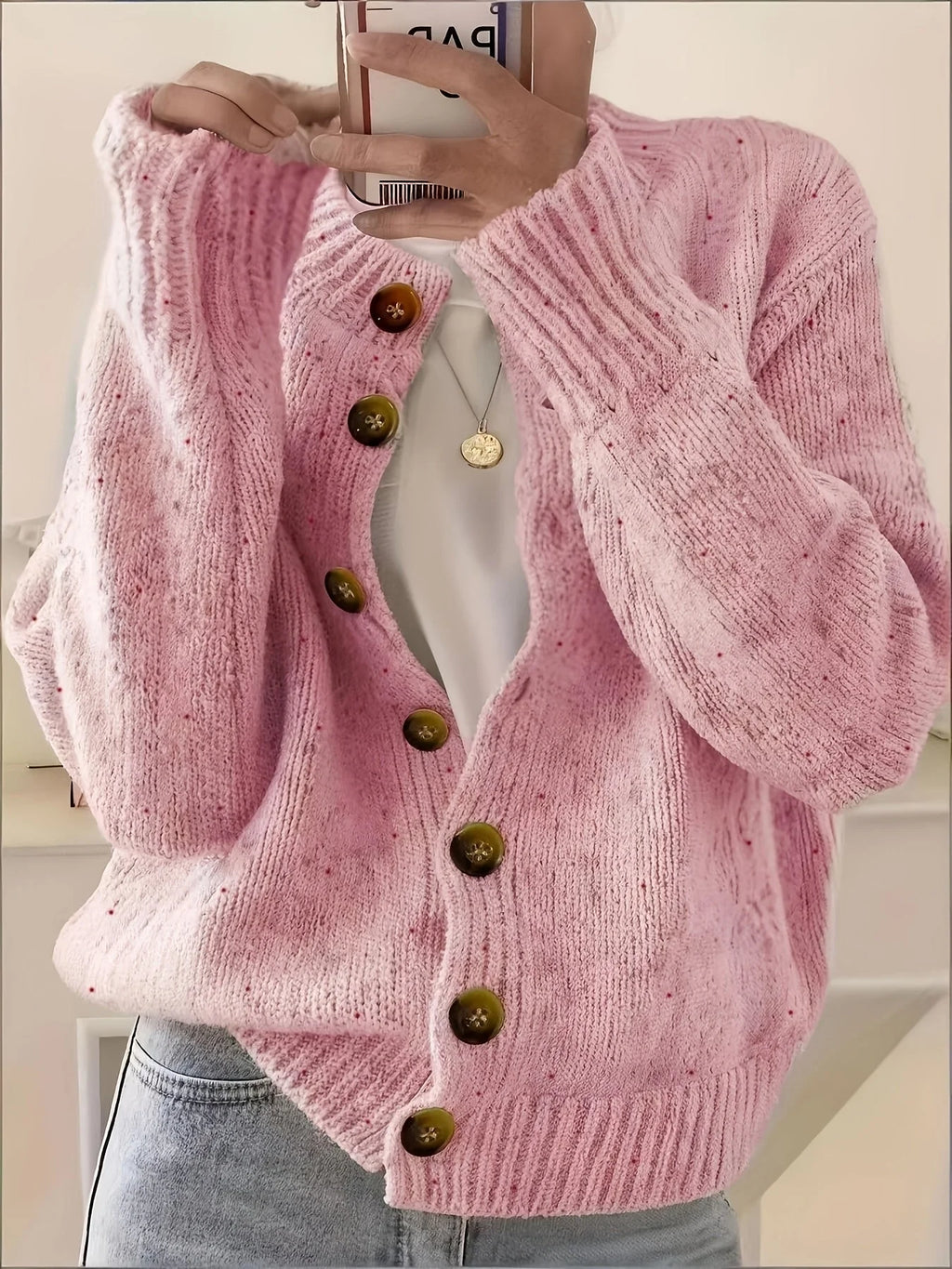 Beatrix | Speckled Button-Front Cardigan - Cozy Casual Knitwear