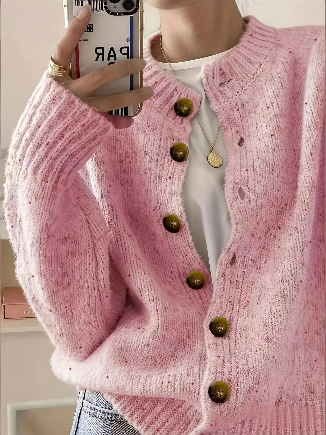 Beatrix | Speckled Button-Front Cardigan - Cozy Casual Knitwear