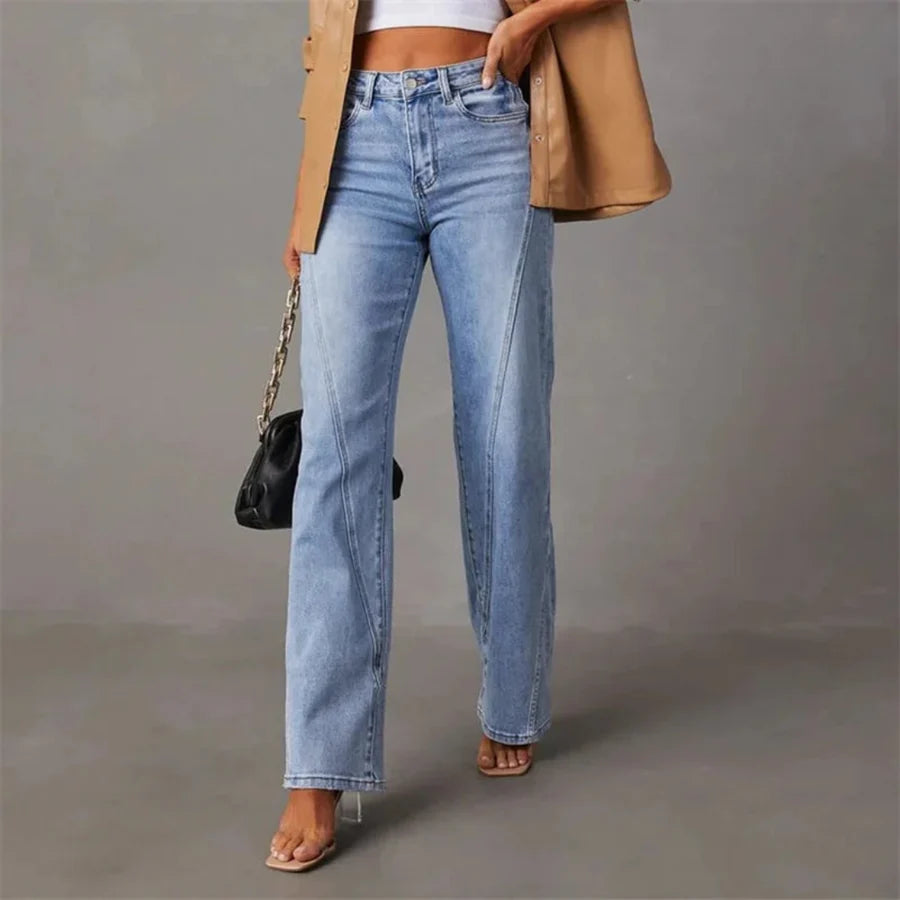 Bellisse | High-Waisted Paneled Straight Leg Denim Jeans - Tailored Casual Bottoms