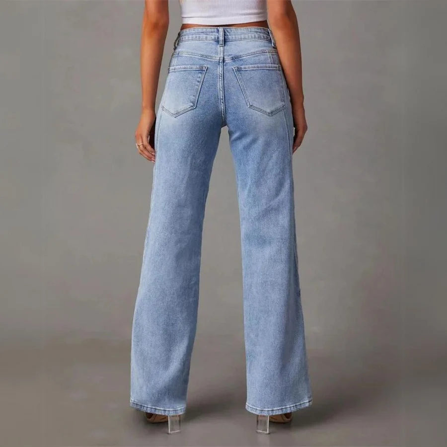 Bellisse | High-Waisted Paneled Straight Leg Denim Jeans - Tailored Casual Bottoms