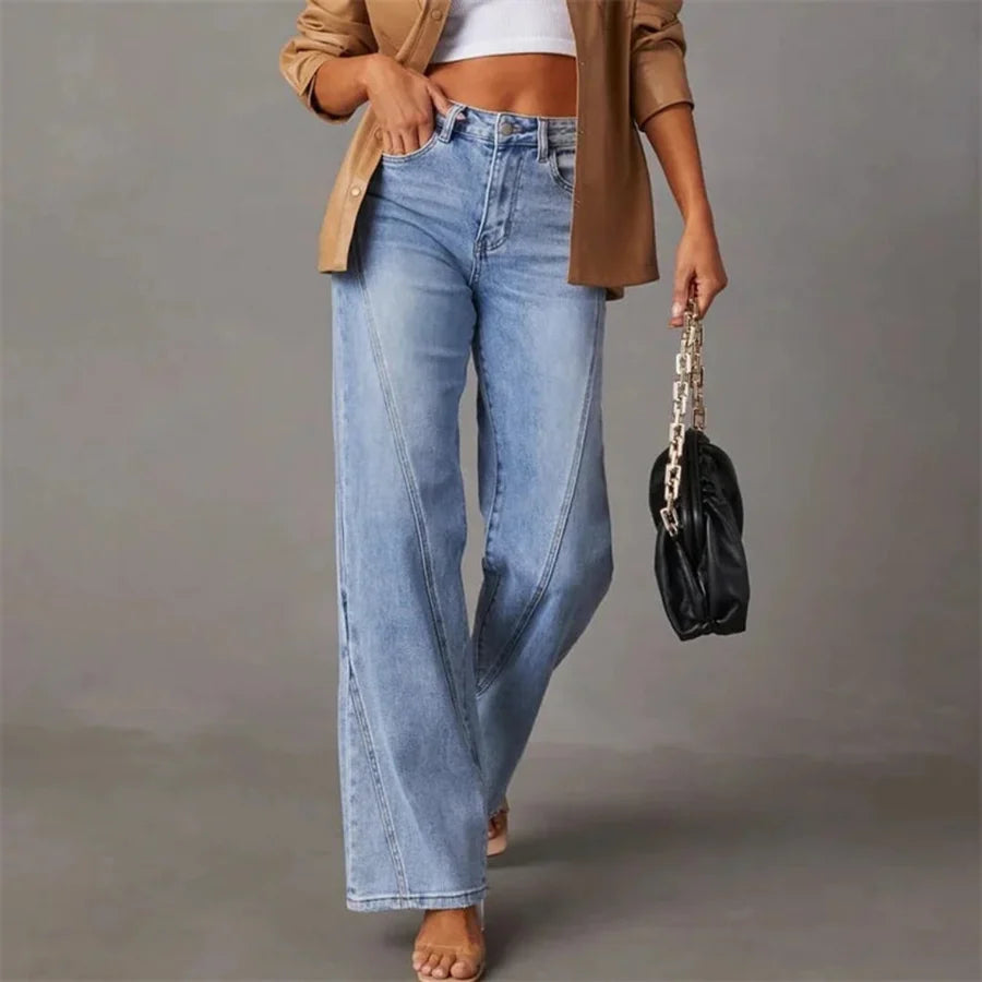 Bellisse | High-Waisted Paneled Straight Leg Denim Jeans - Tailored Casual Bottoms