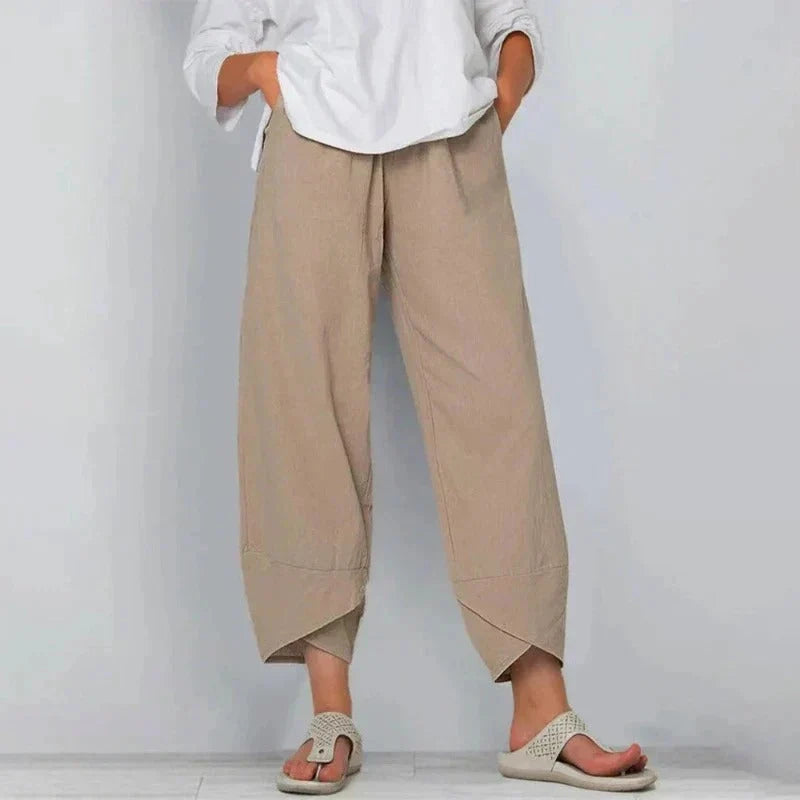 Cassandra | Relaxed-Fit Drawstring Cuffed Wide-Leg Pants - Casual Linen-Blend Trousers