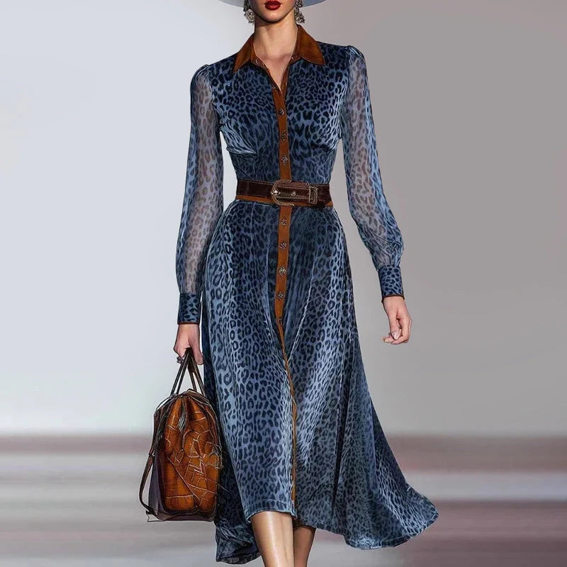 Celestine | Wild Print Button-Front Midi Shirt Dress - Belted Velvet Long-Sleeve Maxi