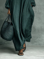 Celia | Embroidered Maxi Dress – High Neck Long Sleeve Loose Fit Dress