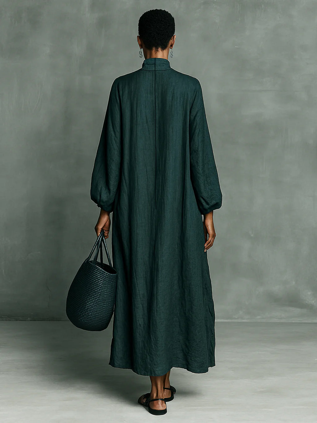 Celia | Embroidered Maxi Dress – High Neck Long Sleeve Loose Fit Dress