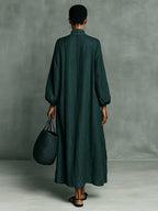 Celia | Embroidered Maxi Dress – High Neck Long Sleeve Loose Fit Dress