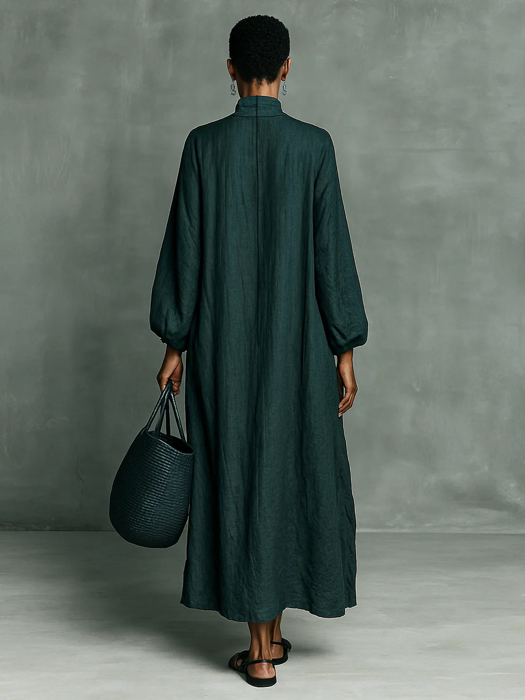 Celia | Embroidered Maxi Dress – High Neck Long Sleeve Loose Fit Dress