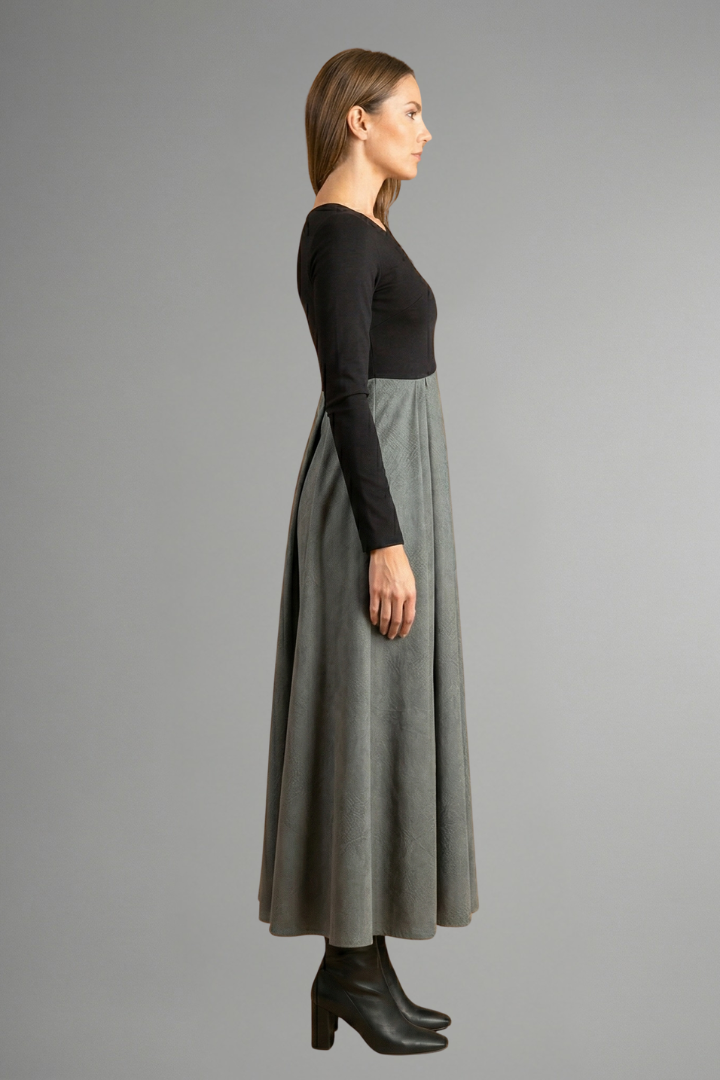 Harper | Asymmetrical-Seam Pleated-Skirt Maxi Dress - Long-Sleeve Winter Formalwear