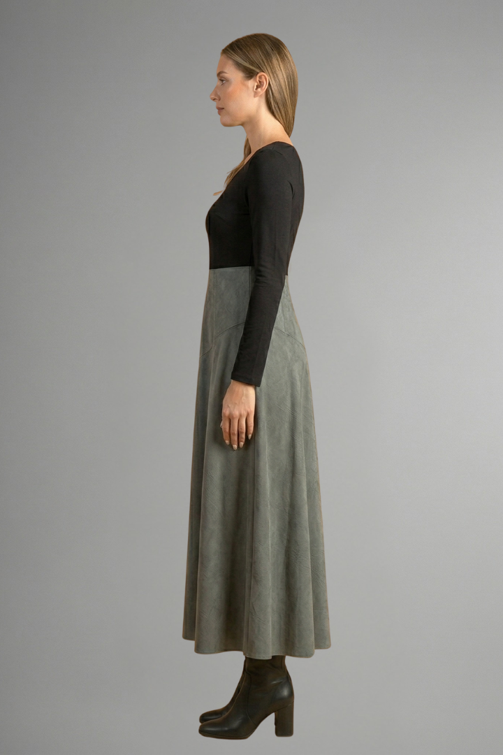 Harper | Asymmetrical-Seam Pleated-Skirt Maxi Dress - Long-Sleeve Winter Formalwear