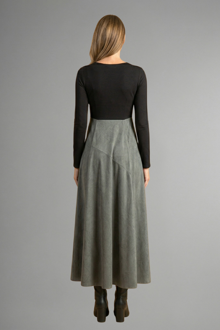 Harper | Asymmetrical-Seam Pleated-Skirt Maxi Dress - Long-Sleeve Winter Formalwear