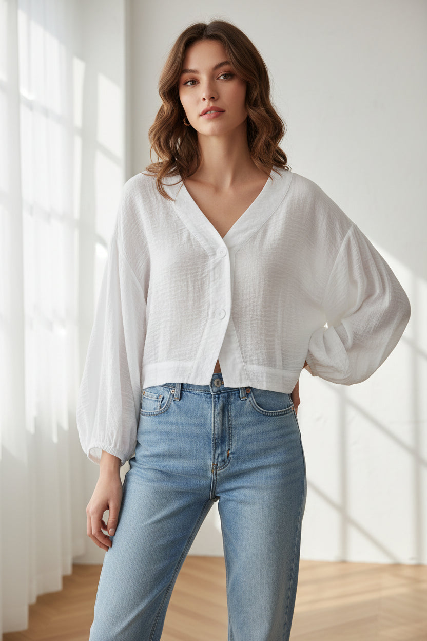 Marguerite | Cropped Blouse – Balloon Sleeve Top with Feminine Statement Silhouette