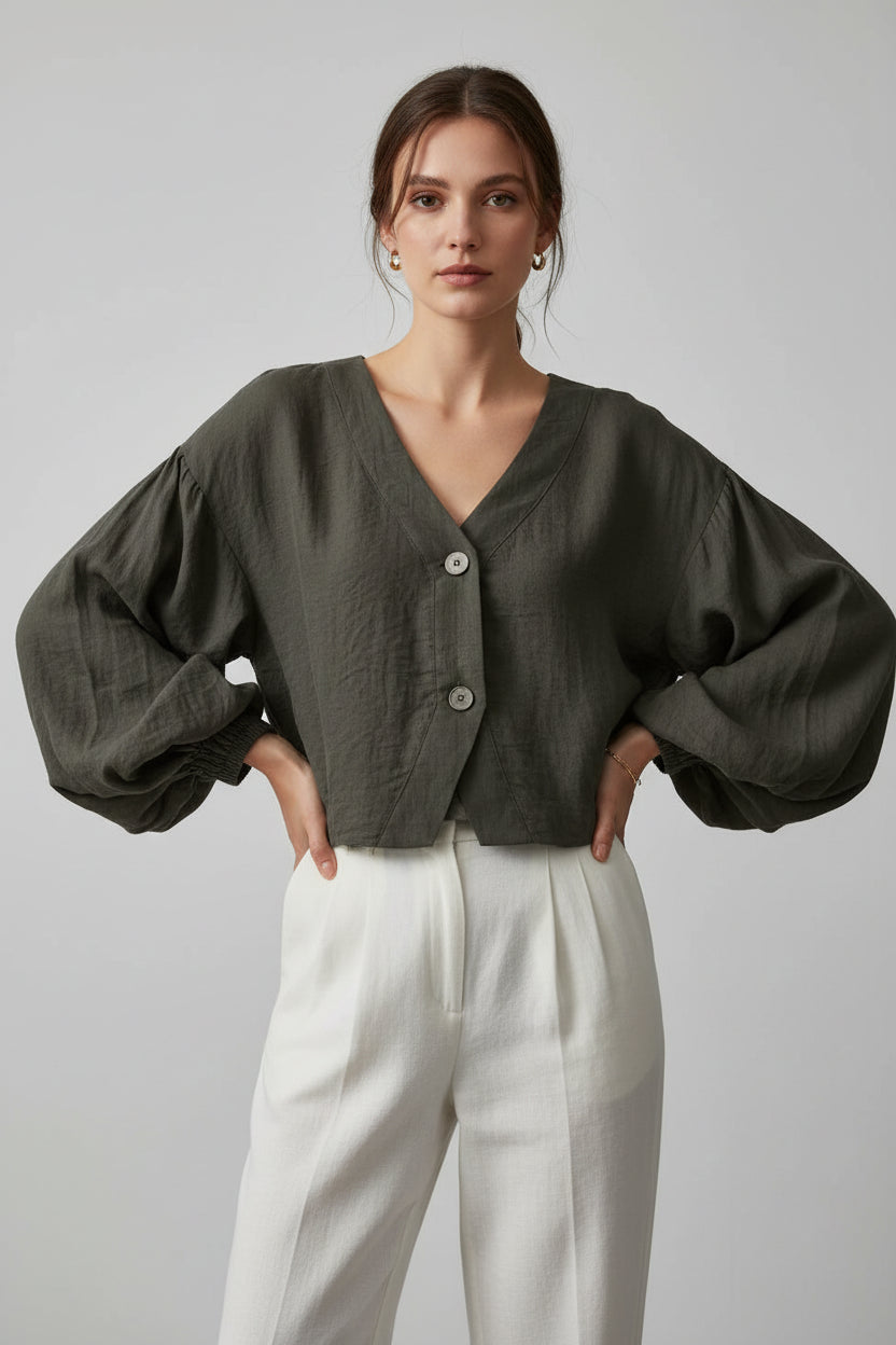 Marguerite | Cropped Blouse – Balloon Sleeve Top with Feminine Statement Silhouette