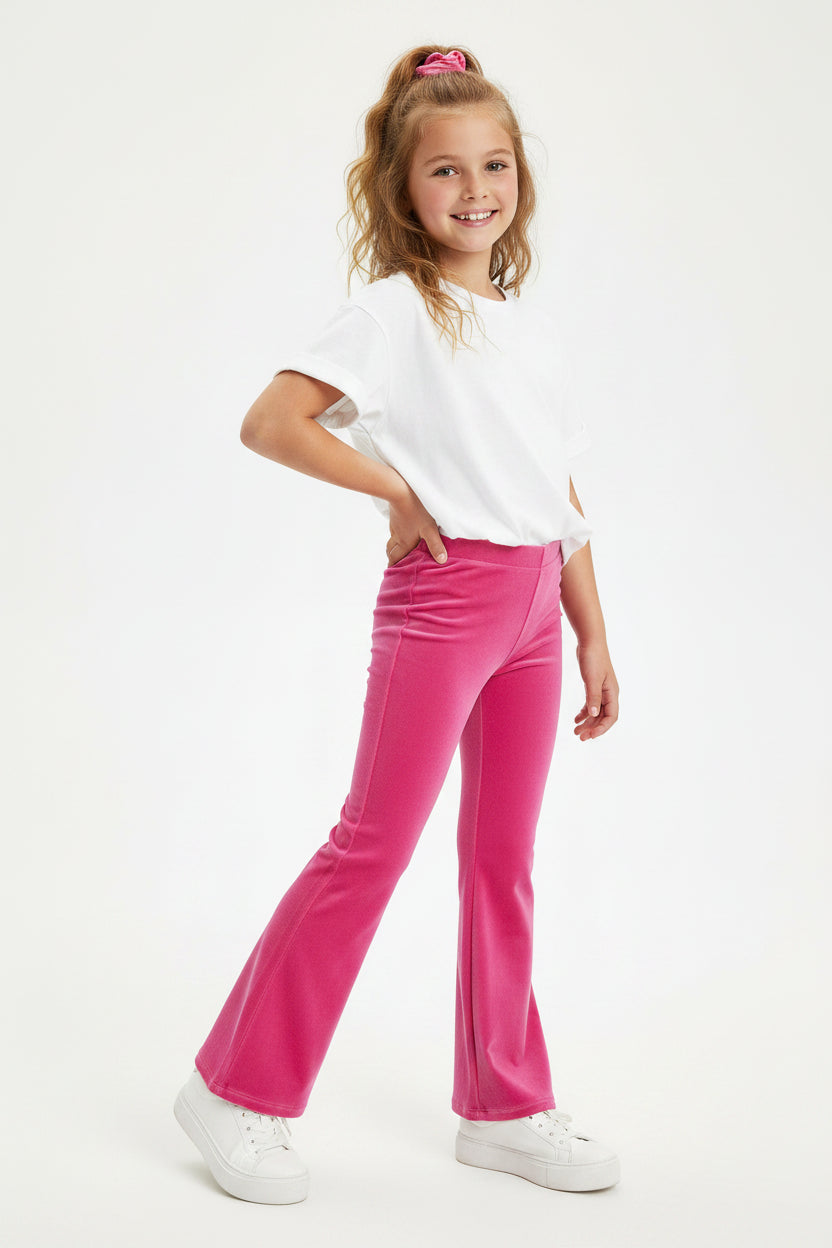Girls Vintage-Style Velour Flare Pants – Comfortable Stretchy Fashion Bottoms