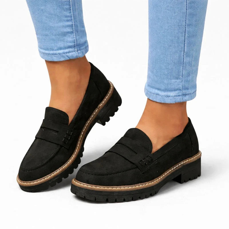 Nola | Modern Lug Sole Suede Penny Loafers - Everyday Comfortable Slip-Ons