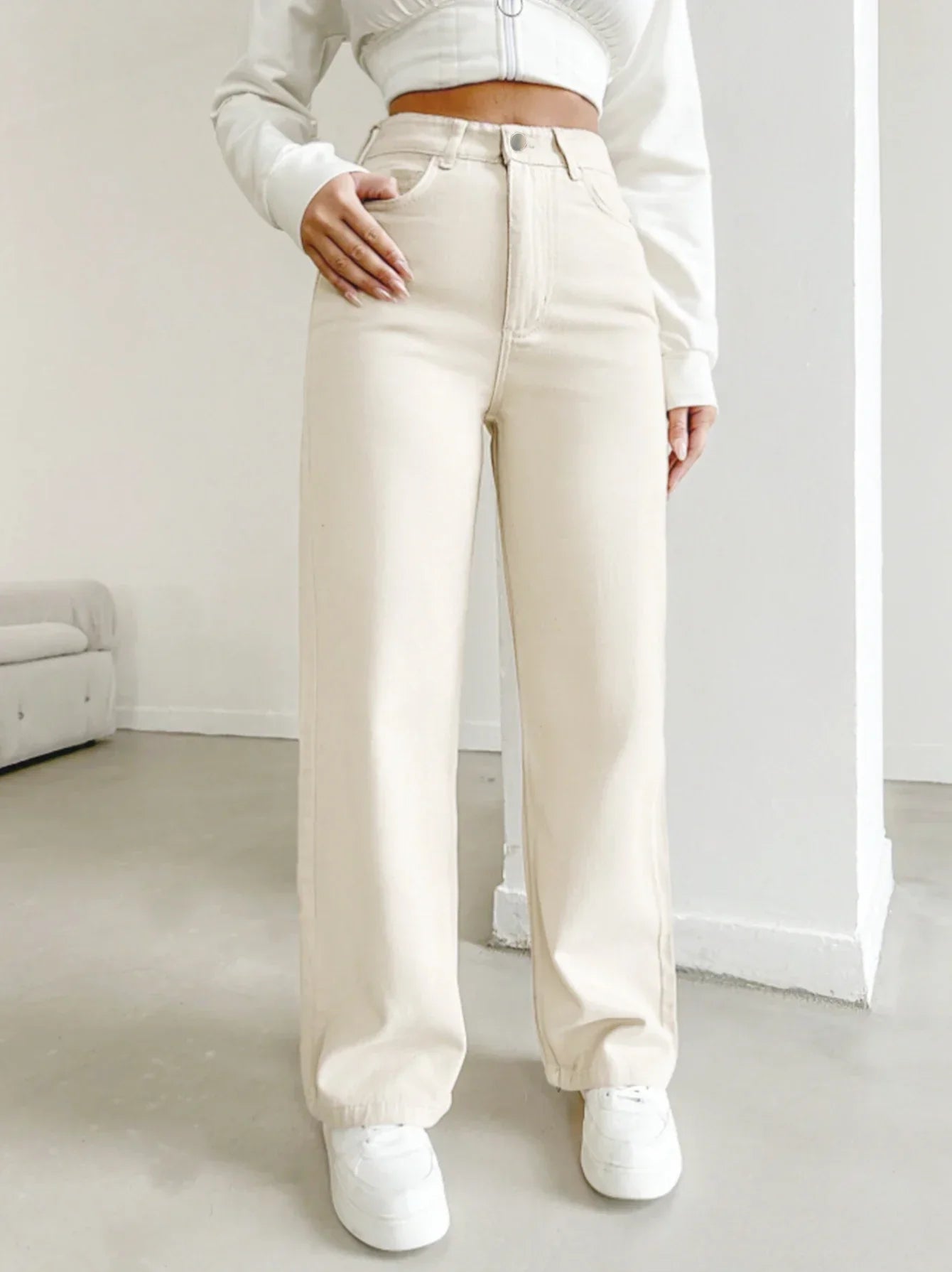 Cresselle | High-Waisted Loose Fit Denim Jeans - Relaxed Casual Bottoms