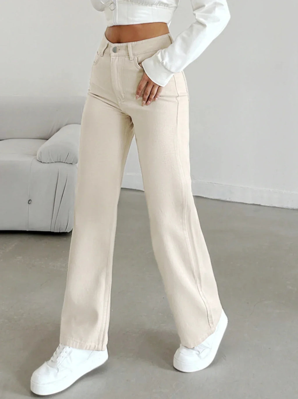 Cresselle | High-Waisted Loose Fit Denim Jeans - Relaxed Casual Bottoms