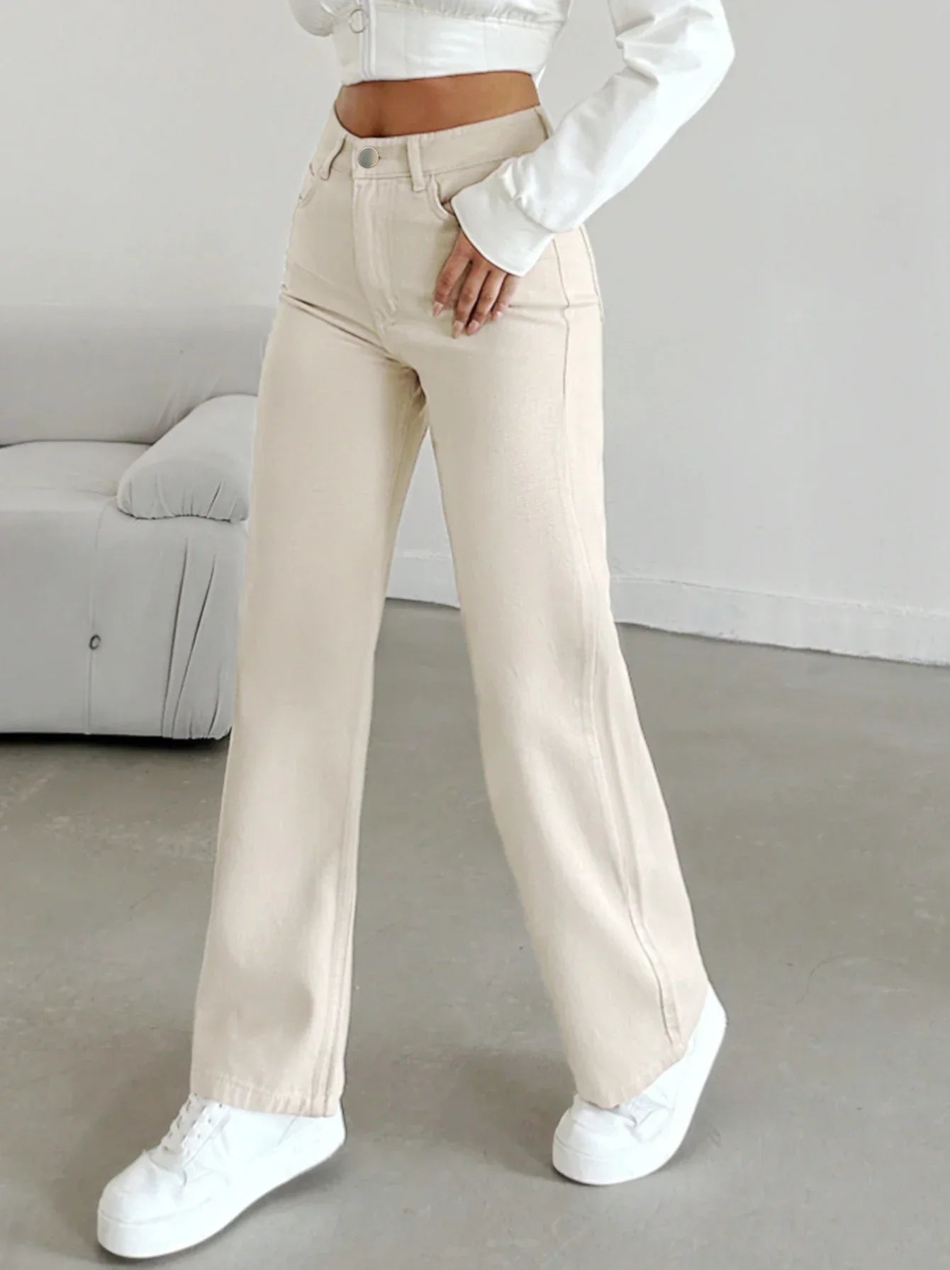 Cresselle | High-Waisted Loose Fit Denim Jeans - Relaxed Casual Bottoms