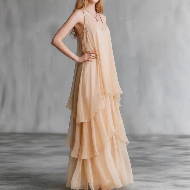 Cressida | V Neck Tiered Maxi Dress – Flowing Long Dress for Elegant Occasion Style