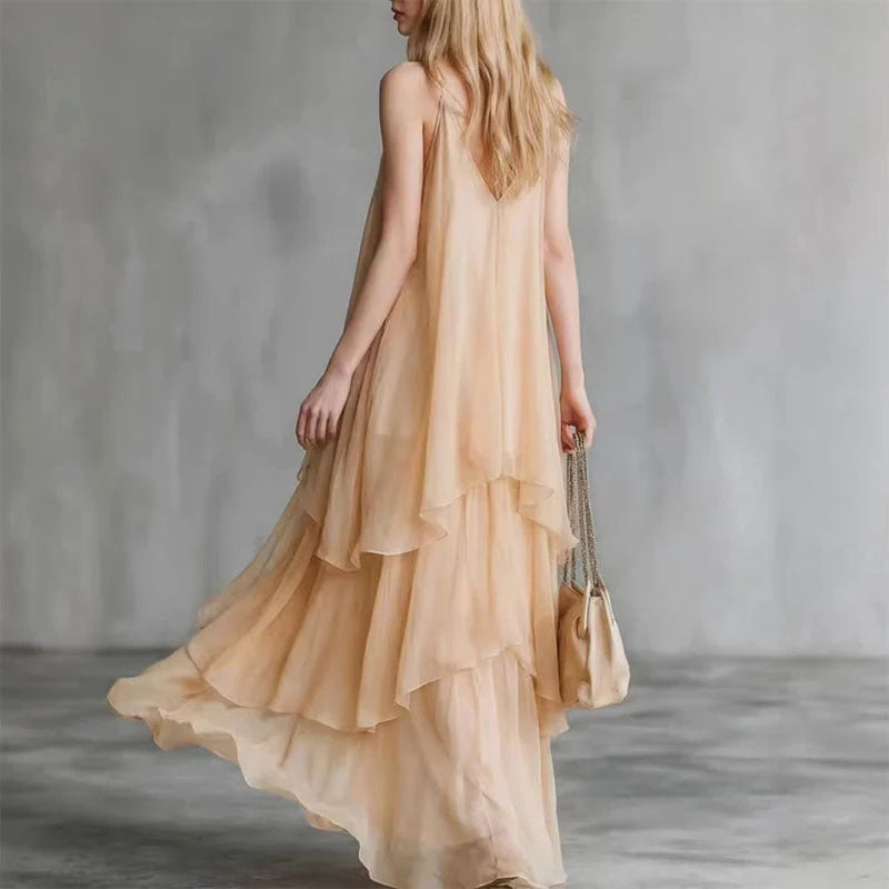 Cressida | V Neck Tiered Maxi Dress – Flowing Long Dress for Elegant Occasion Style