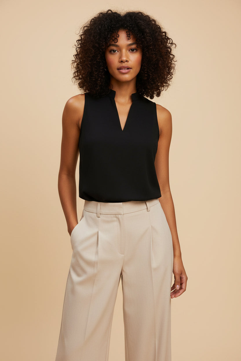 Eden | Sleeveless Stand Collar Blouse – Chic High Neck Top for Modern Styling